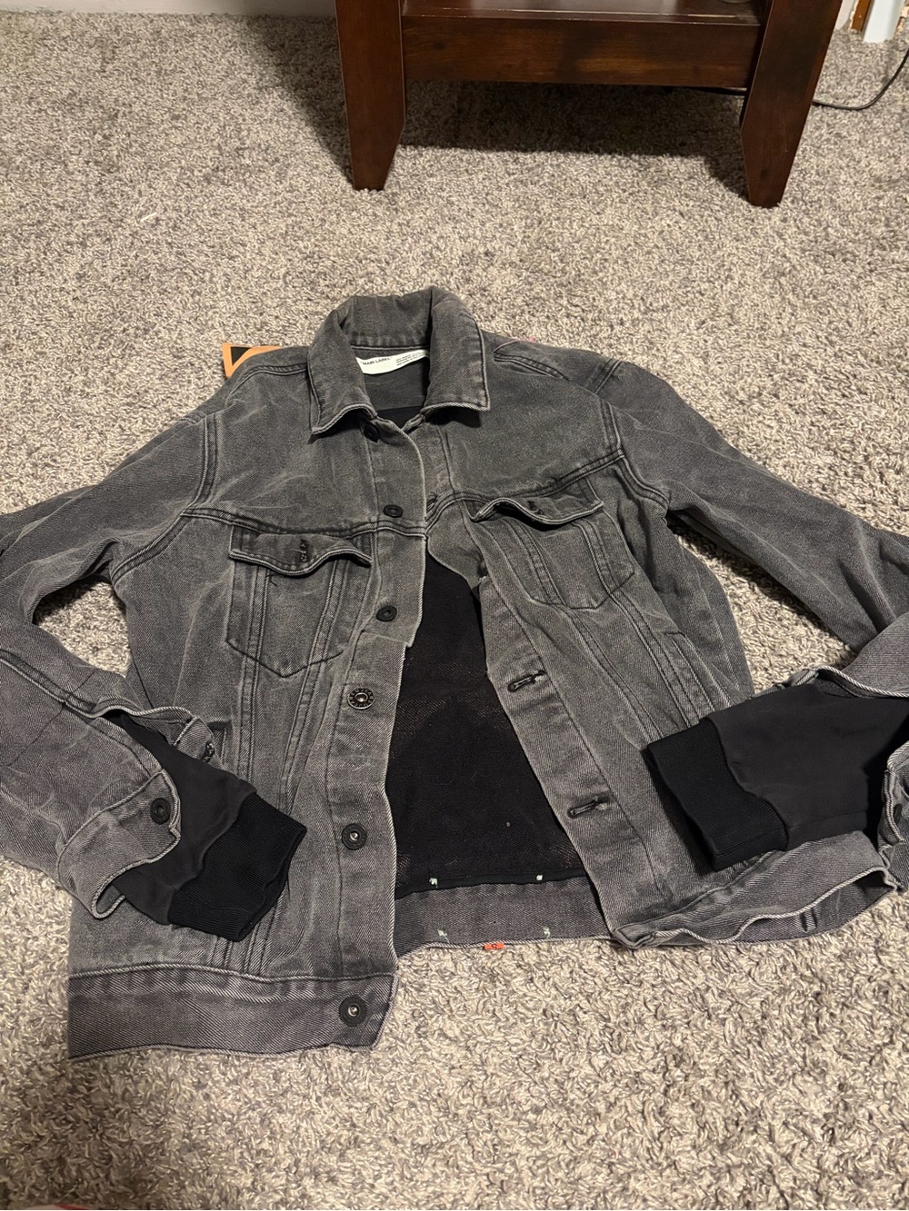 Off-White c/o Virgil Abloh Denim Distressed Jacket Gray/Black Size L OMYE019R19C - Picture 3 of 5